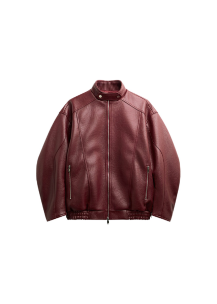 The Frankie Shop Troye Faux Leather Bomber Jacket - Burgundy - Oversized Minimalist Jackets in Red - Shop at Luxury Shoes 