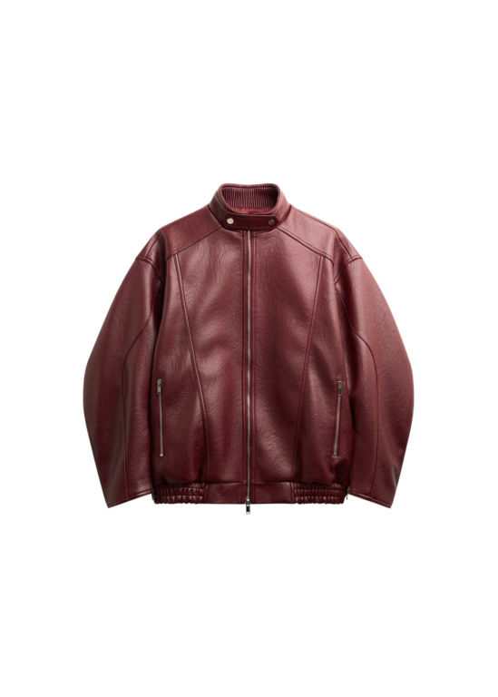 The Frankie Shop Troye Faux Leather Bomber Jacket - Burgundy - Oversized Minimalist Jackets in Red - Shop at Luxury Shoes 