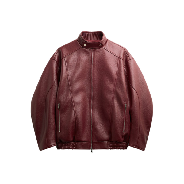 The Frankie Shop Troye Faux Leather Bomber Jacket – Burgundy