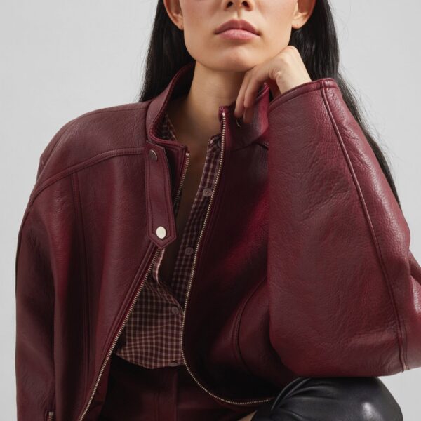 The Frankie Shop Troye Faux Leather Bomber Jacket – Burgundy, view 5