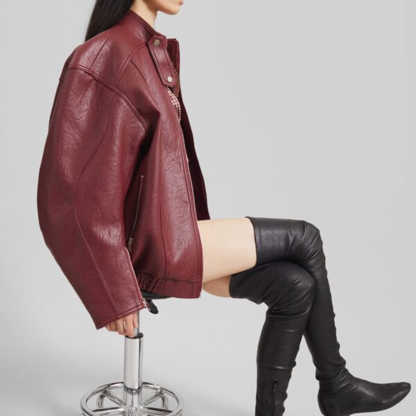 The Frankie Shop Troye Faux Leather Bomber Jacket – Burgundy, view 6