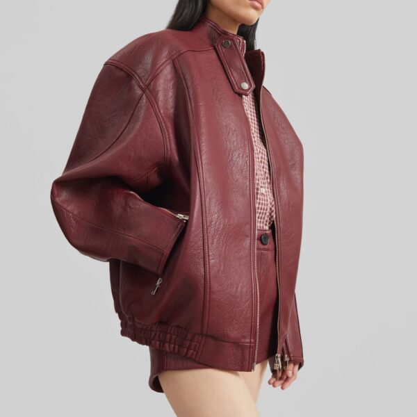 The Frankie Shop Troye Faux Leather Bomber Jacket – Burgundy, view 7