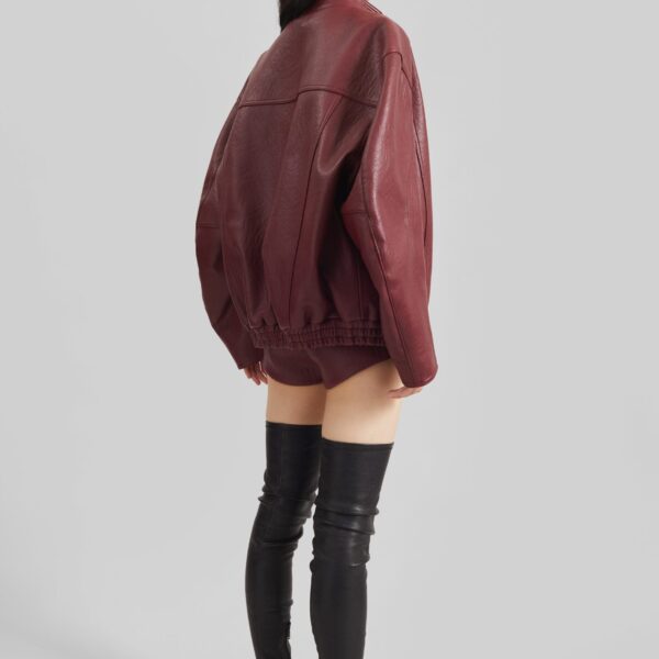 The Frankie Shop Troye Faux Leather Bomber Jacket – Burgundy, view 8
