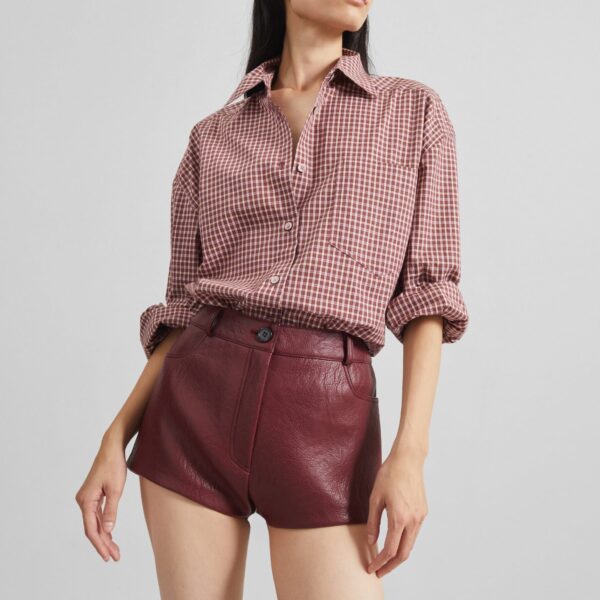 The Frankie Shop Troye Faux Leather Hot Pants – Burgundy, view 4