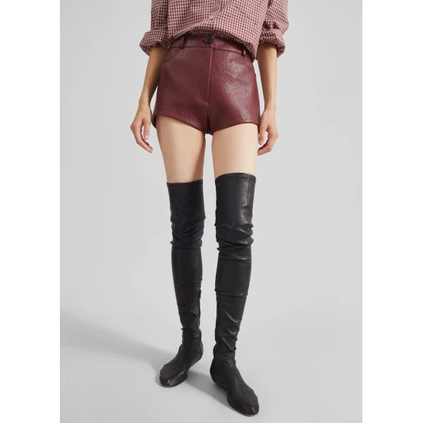 The Frankie Shop Troye Faux Leather Hot Pants - Burgundy - Oversized Minimalist Pants in Red - Shop at Luxury Shoes 