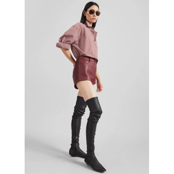 The Frankie Shop Troye Faux Leather Hot Pants - Burgundy - Oversized Minimalist Pants in Red - Shop at Luxury Shoes 