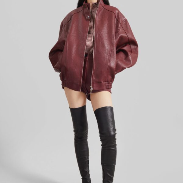 The Frankie Shop Troye Faux Leather Hot Pants – Burgundy, view 7