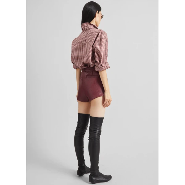 The Frankie Shop Troye Faux Leather Hot Pants - Burgundy - Oversized Minimalist Pants in Red - Shop at Luxury Shoes 
