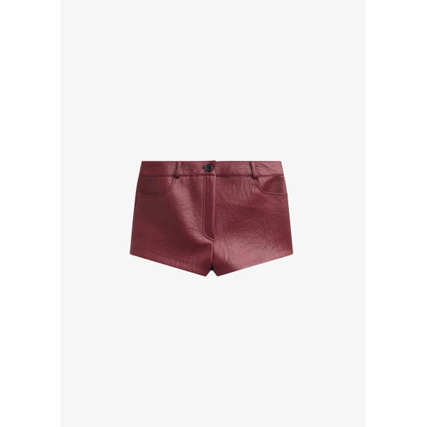 The Frankie Shop Troye Faux Leather Hot Pants - Burgundy - Oversized Minimalist Pants in Red - Shop at Luxury Shoes 