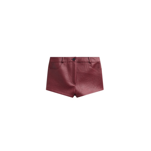 The Frankie Shop Troye Faux Leather Hot Pants - Burgundy - Oversized Minimalist Pants in Red - Shop at Luxury Shoes 
