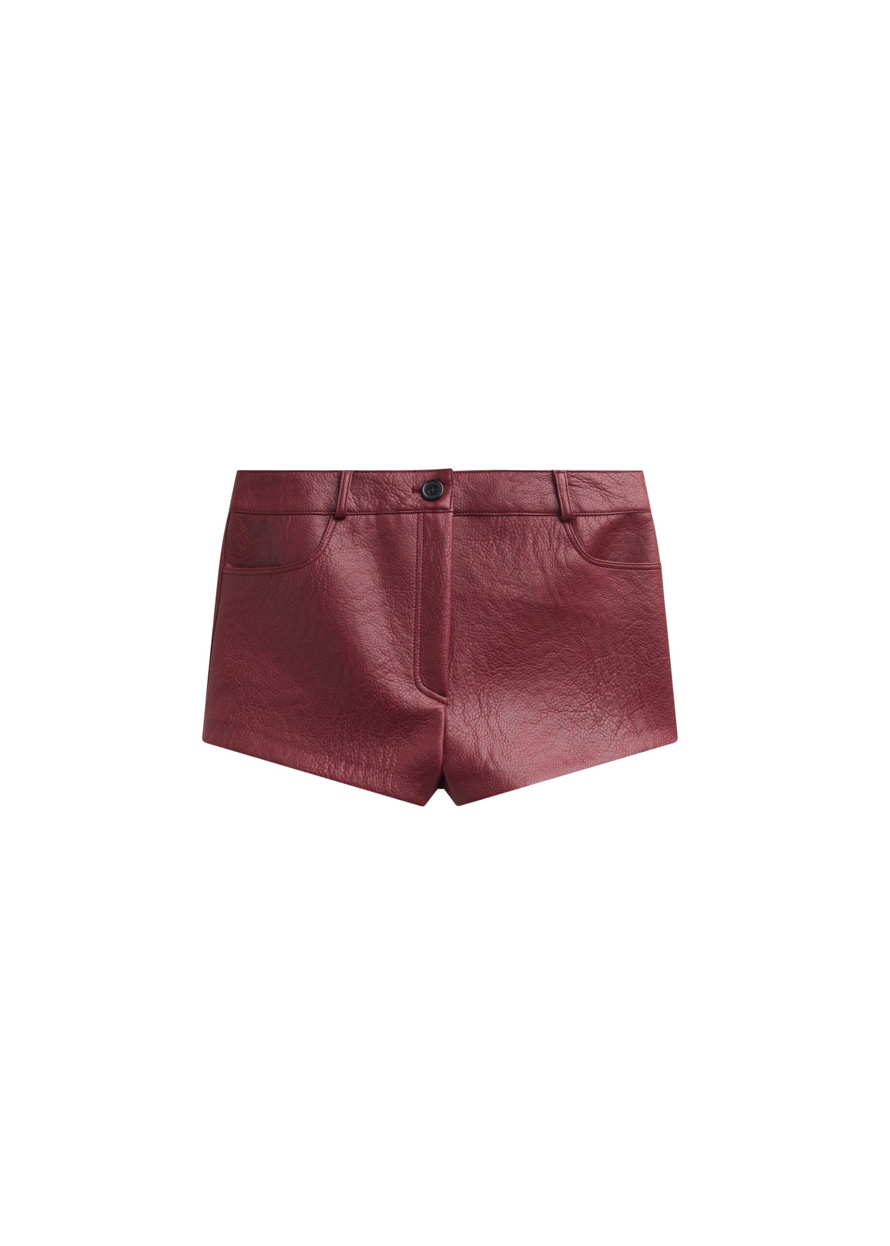 The Frankie Shop Troye Faux Leather Hot Pants - Burgundy - Oversized Minimalist Pants in Red - Shop at Luxury Shoes 