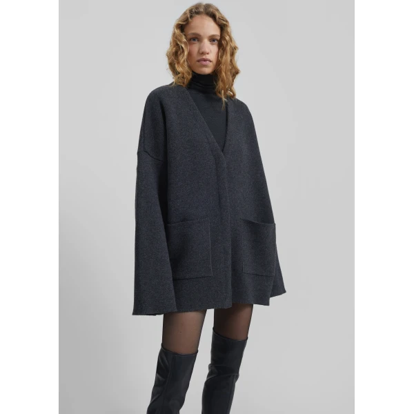 The Frankie Shop Tynset Oversized Cardigan - Charcoal - Oversized Minimalist Knitwear in Blue - Shop at Luxury Shoes 