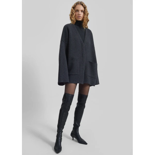 The Frankie Shop Tynset Oversized Cardigan - Charcoal - Oversized Minimalist Knitwear in Blue - Shop at Luxury Shoes 
