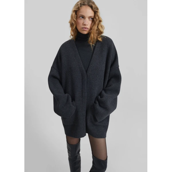 The Frankie Shop Tynset Oversized Cardigan - Charcoal - Oversized Minimalist Knitwear in Blue - Shop at Luxury Shoes 