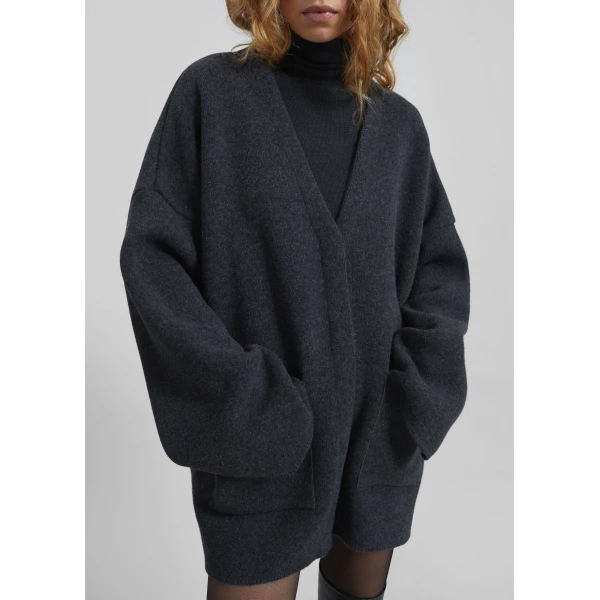 The Frankie Shop Tynset Oversized Cardigan - Charcoal - Oversized Minimalist Knitwear in Blue - Shop at Luxury Shoes 