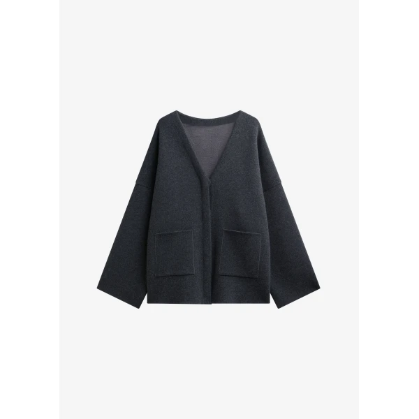 The Frankie Shop Tynset Oversized Cardigan - Charcoal - Oversized Minimalist Knitwear in Blue - Shop at Luxury Shoes 