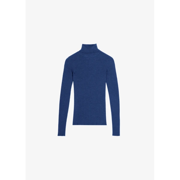 The Frankie Shop Utica Thin Turtleneck Sweater - Blue - Oversized Minimalist Knitwear in Blue - Shop at Luxury Shoes 