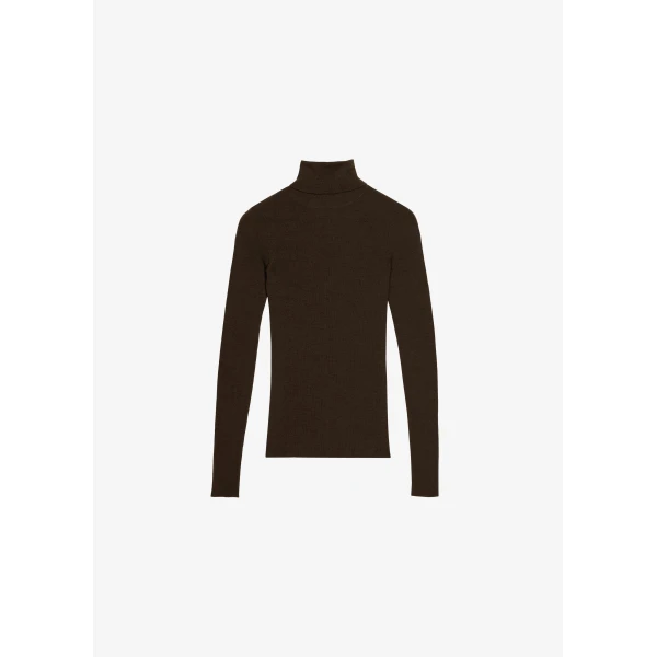 The Frankie Shop Utica Thin Turtleneck Sweater - Brown - Oversized Minimalist Knitwear in Brown - Shop at Luxury Shoes 