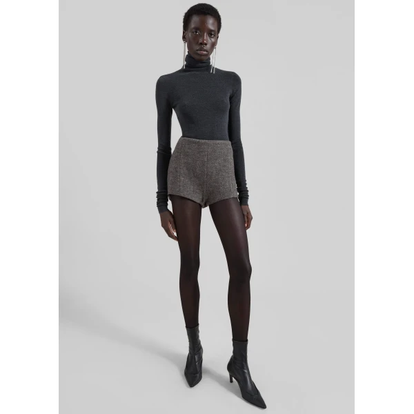 The Frankie Shop Utica Thin Turtleneck Sweater - Dark Grey Melange - Oversized Minimalist Knitwear in Grey - Shop at Luxury Shoes 