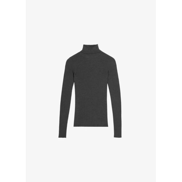 The Frankie Shop Utica Thin Turtleneck Sweater - Dark Grey Melange - Oversized Minimalist Knitwear in Grey - Shop at Luxury Shoes 