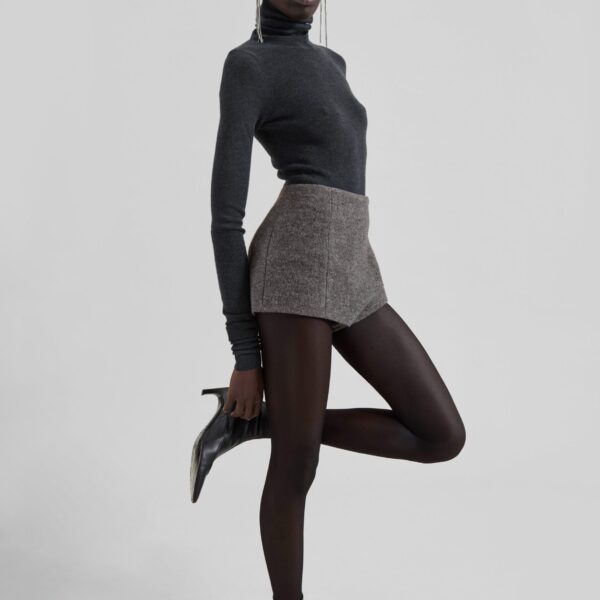 The Frankie Shop Vail Brushed Wool Hot Pants – Grey Melange, view 2