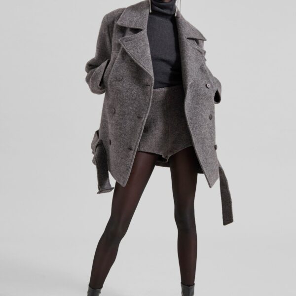 The Frankie Shop Vail Brushed Wool Hot Pants – Grey Melange, view 3