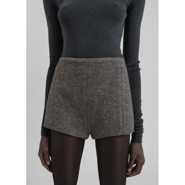 The Frankie Shop Vail Brushed Wool Hot Pants - Grey Melange - Oversized Minimalist Pants in Grey - Shop at Luxury Shoes 