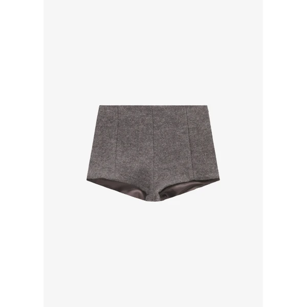 The Frankie Shop Vail Brushed Wool Hot Pants - Grey Melange - Oversized Minimalist Pants in Grey - Shop at Luxury Shoes 