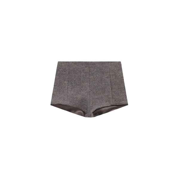 The Frankie Shop Vail Brushed Wool Hot Pants - Grey Melange - Oversized Minimalist Pants in Grey - Shop at Luxury Shoes 