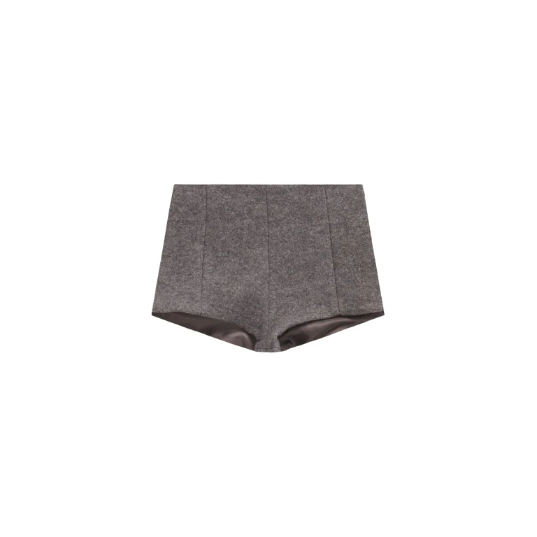 The Frankie Shop Vail Brushed Wool Hot Pants - Grey Melange - Oversized Minimalist Pants in Grey - Shop at Luxury Shoes 