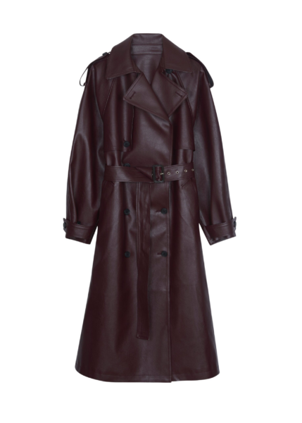 The Frankie Shop Vandve Faux Leather Trench - Burgundy - Oversized Minimalist Coats in Red - Shop at Luxury Shoes 