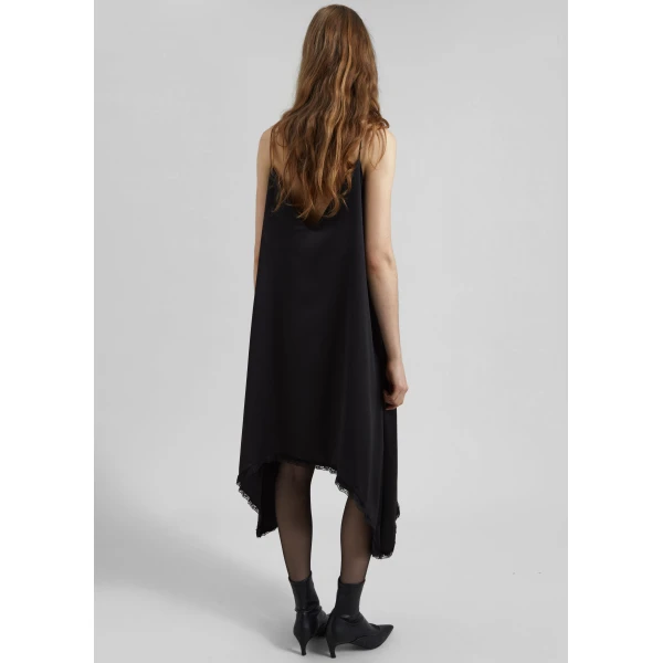 The Frankie Shop Velanne Satin Lace Trim Dress - Black - Oversized Minimalist Dresses in Black - Shop at Luxury Shoes 