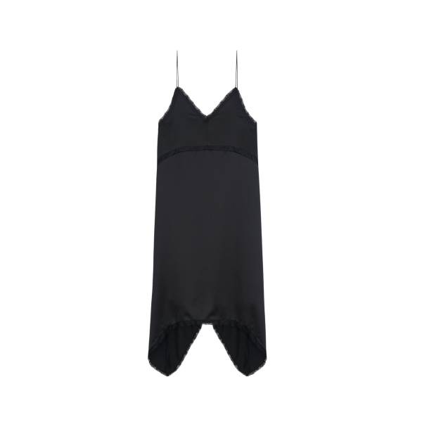 The Frankie Shop Velanne Satin Lace Trim Dress - Black - Oversized Minimalist Dresses in Black - Shop at Luxury Shoes 