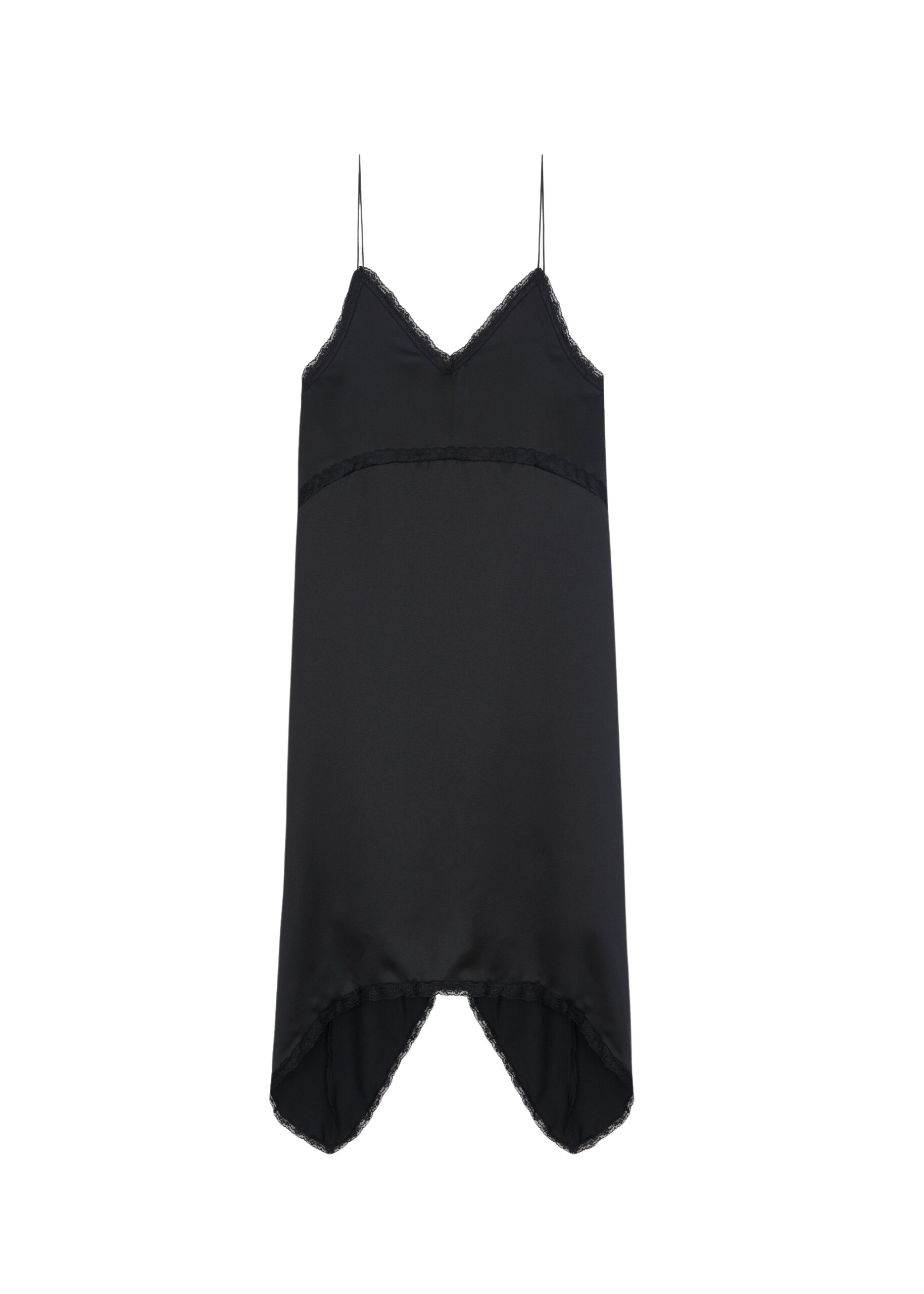 The Frankie Shop Velanne Satin Lace Trim Dress – Black