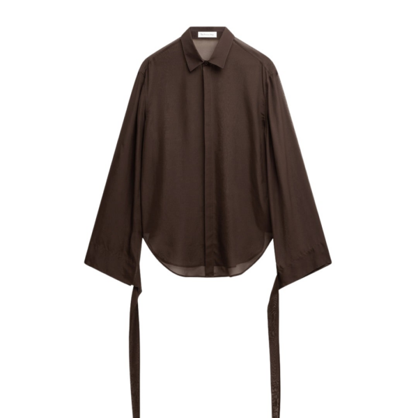 The Frankie Shop Verlin Sheer Chiffon Tie Cuff Shirt – Dark Brown