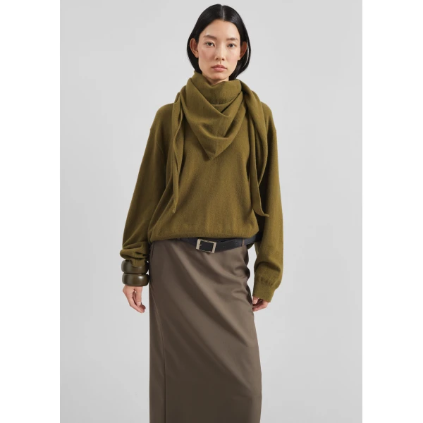 The Frankie Shop Vermont Scarf Sweater - Olive - Oversized Minimalist Knitwear in Green - Shop at Luxury Shoes 