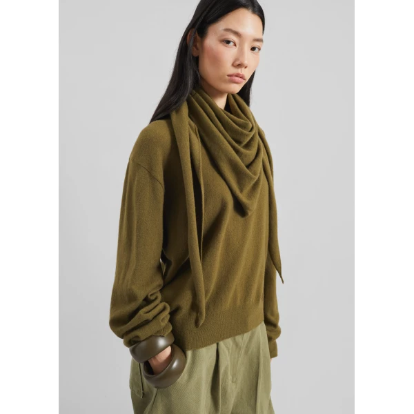 The Frankie Shop Vermont Scarf Sweater - Olive - Oversized Minimalist Knitwear in Green - Shop at Luxury Shoes 