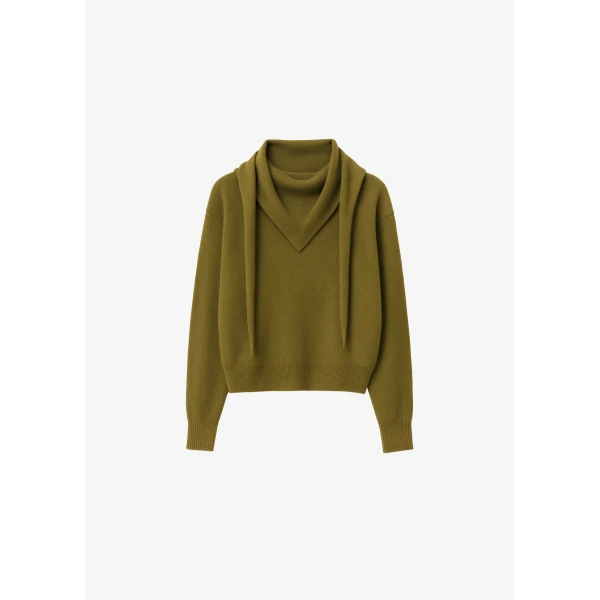 The Frankie Shop Vermont Scarf Sweater - Olive - Oversized Minimalist Knitwear in Green - Shop at Luxury Shoes 