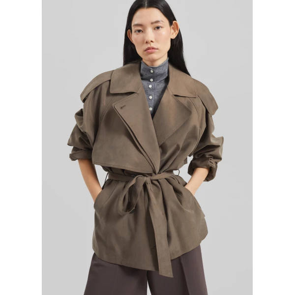 The Frankie Shop Vesoul Short Trench - Brown - Oversized Minimalist Shorts in Brown - Shop at Luxury Shoes 