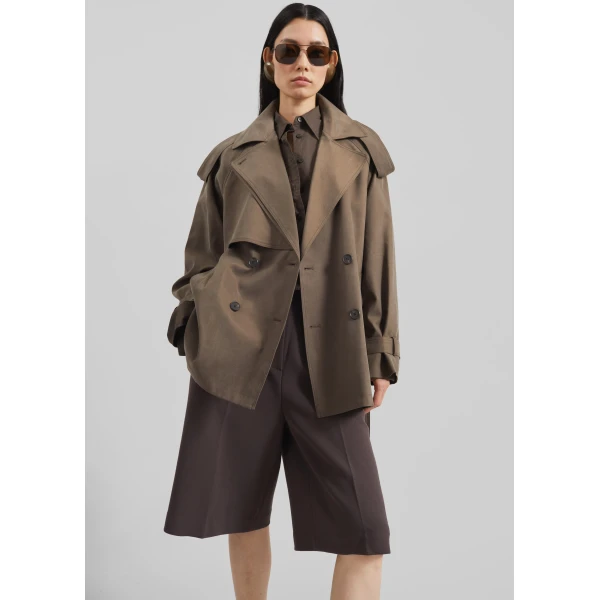 The Frankie Shop Vesoul Short Trench - Brown - Oversized Minimalist Shorts in Brown - Shop at Luxury Shoes 