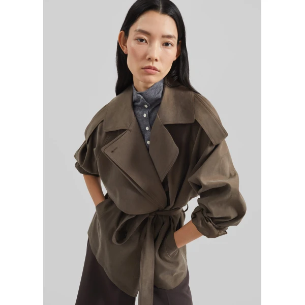 The Frankie Shop Vesoul Short Trench - Brown - Oversized Minimalist Shorts in Brown - Shop at Luxury Shoes 