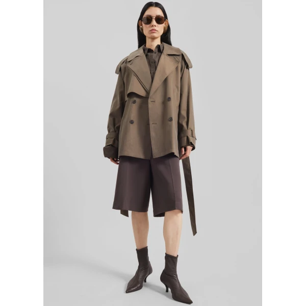 The Frankie Shop Vesoul Short Trench - Brown - Oversized Minimalist Shorts in Brown - Shop at Luxury Shoes 