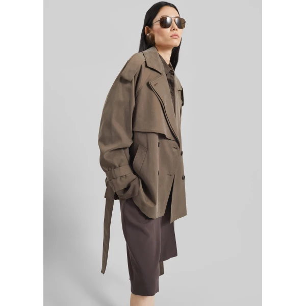 The Frankie Shop Vesoul Short Trench - Brown - Oversized Minimalist Shorts in Brown - Shop at Luxury Shoes 