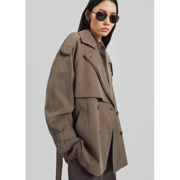 The Frankie Shop Vesoul Short Trench - Brown - Oversized Minimalist Shorts in Brown - Shop at Luxury Shoes 