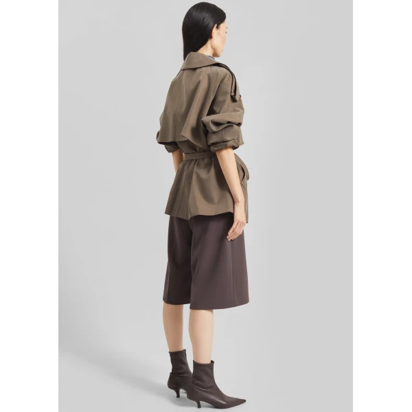 The Frankie Shop Vesoul Short Trench - Brown - Oversized Minimalist Shorts in Brown - Shop at Luxury Shoes 