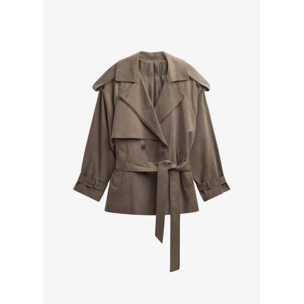 The Frankie Shop Vesoul Short Trench - Brown - Oversized Minimalist Shorts in Brown - Shop at Luxury Shoes 