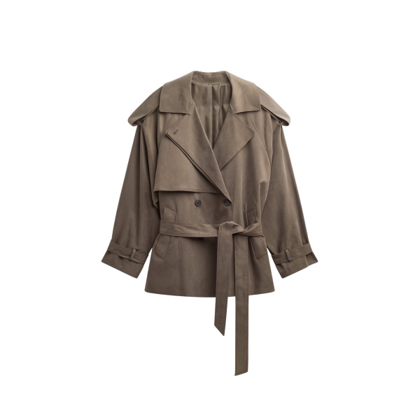 The Frankie Shop Vesoul Short Trench - Brown - Oversized Minimalist Shorts in Brown - Shop at Luxury Shoes 