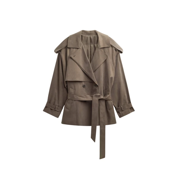 The Frankie Shop Vesoul Short Trench - Brown - Oversized Minimalist Shorts in Brown - Shop at Luxury Shoes 