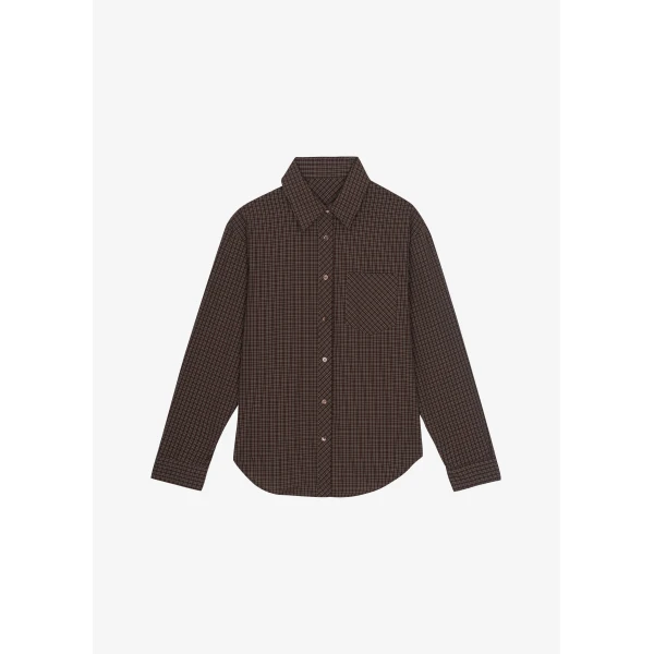 The Frankie Shop Vesta Cotton Shirt - Brown Plaid - Oversized Minimalist Tops in Brown - Shop at Luxury Shoes 
