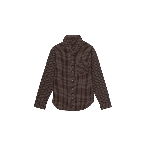 The Frankie Shop Vesta Cotton Shirt - Brown Plaid - Oversized Minimalist Tops in Brown - Shop at Luxury Shoes 